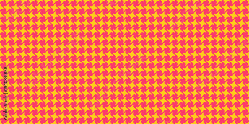 Vibrant pink and gold houndstooth pattern.  Perfect for textile design, website backgrounds, or fashion projects. This bold, graphic design offers a retro aesthetic with modern appeal.