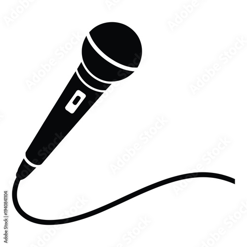 Black microphone icon with a connected audio cord for music and voice applications