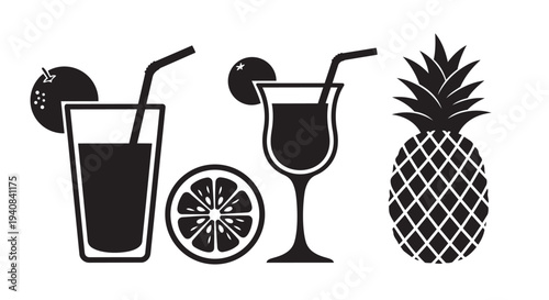 Cocktail drinks and pineapple fruit vector illustration graphic design elements