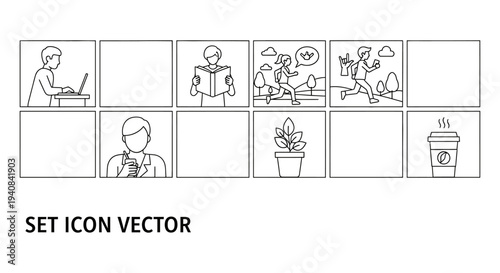 set icon vector illustrating diverse modern daily activities and lifestyle concepts for web and app design