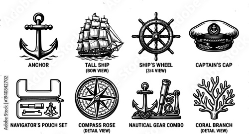 Silhouette vector sailboat set various angles six boats side view close up nautical icons black and white minimal line art
