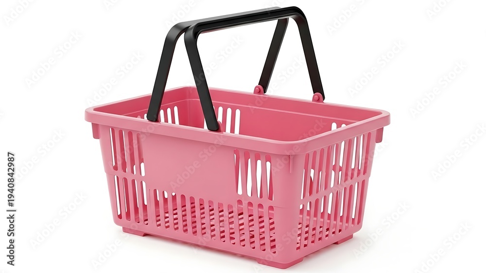 Fototapeta premium A pink plastic shopping basket with black handle