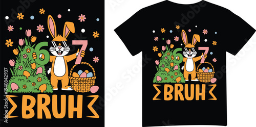 Bruh easter bunny with sunglasses graphic T Shirt