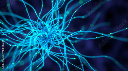 Abstract glowing blue neural network representing advanced artificial intelligence and technological communication connections within a futuristic digital brain concept for data processing.