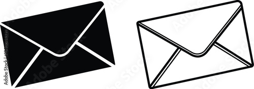 Modern minimalist email envelope icons set isolated on transparent background, Vector