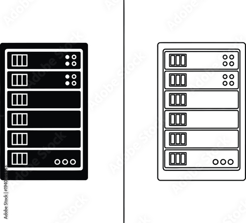 Modern ui server rack storage icons comparison isolated on transparent background, Vector