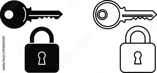 Modern key and padlock vector icons set isolated on transparent background, Vector