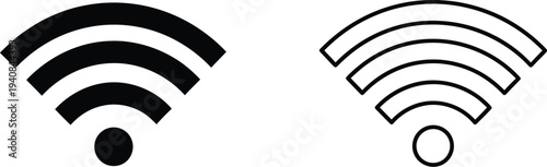 Set of 2 WiFi signal icons vector, featuring a solid black filled design and a black outline version, ideal for web, app, and network interface designs.