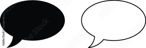 Set of 2 Speech Bubble Icons Vector: One Solid Black and One White Outline Oval Chat Box for Communication and Dialogue Design Elements