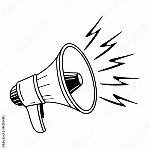 Vector Illustration of a Loudspeaker with Sound Waves, Emphasizing the Importance of Amplifying Marginalized Voices and Promoting Social Justice, in a Line Drawing Style.