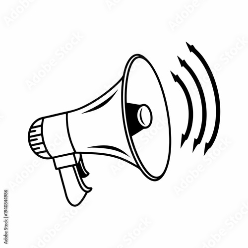 Vector Illustration of a Loudspeaker with Sound Waves, Emphasizing the Importance of Amplifying Marginalized Voices and Promoting Social Justice, in a Line Drawing Style.