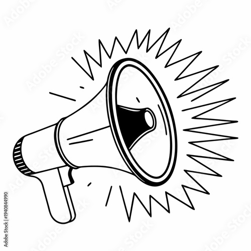 Vector Illustration of a Loudspeaker with Sound Waves, Emphasizing the Importance of Amplifying Marginalized Voices and Promoting Social Justice, in a Line Drawing Style.