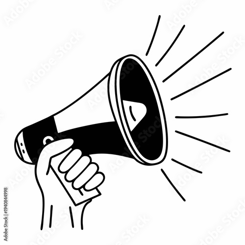 Vector Illustration of a Loudspeaker with Sound Waves, Emphasizing the Importance of Amplifying Marginalized Voices and Promoting Social Justice, in a Line Drawing Style.