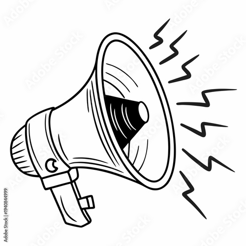 Vector Illustration of a Loudspeaker with Sound Waves, Emphasizing the Importance of Amplifying Marginalized Voices and Promoting Social Justice, in a Line Drawing Style.