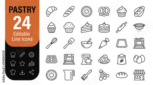 Modern and clean vector illustration featuring 24 editable line icons representing global outsourcing and business concepts, ideal for presentations, websites, and commercial projects.