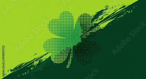 St patrick's day shamrock with green gradient background and brush stroke effect