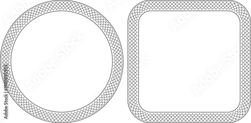 Elegant frames with intricate fish scale patterns in circular and rounded square shapes