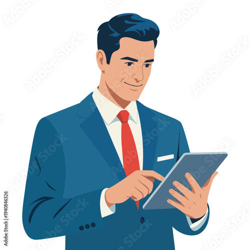 businessman working on a digital tablet flat vector