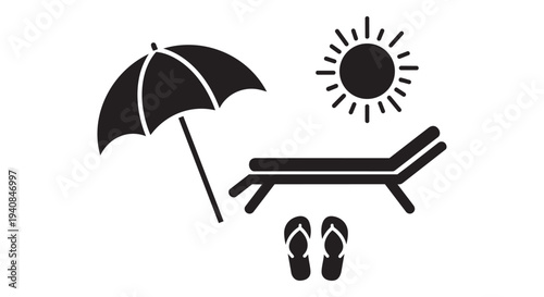 Relaxing beach scene with lounge chair and umbrella