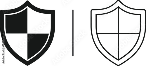 Modern shield symbols with cross design isolated on transparent background, Vector