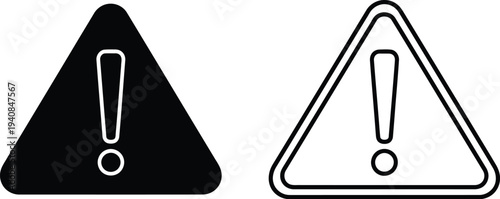 Warning icon set: alert triangle symbols isolated on transparent background, Vector