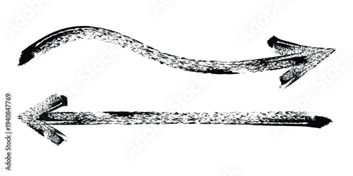 Black arrows pointing in opposite directions with textured effect isolated on white background