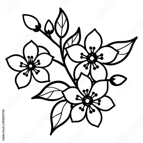 Elegant black and white lily flower vector illustration featuring floral leaf elements and nature ornaments for a blooming spring pattern design