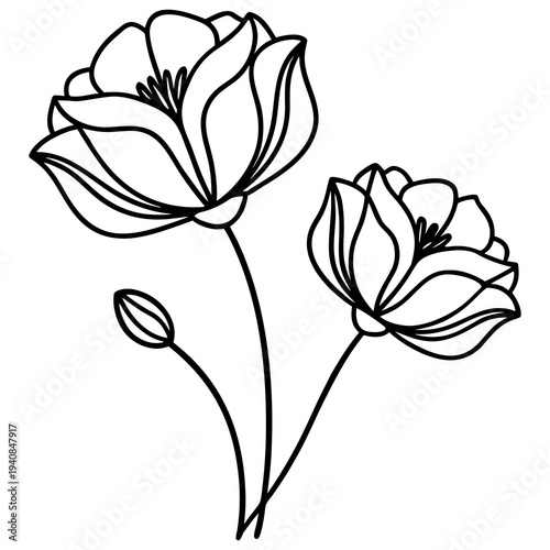 A vintage floral pattern featuring a set of flowers with rose and tulip blossoms in a vector illustration design for a nature-inspired spring wallpaper
