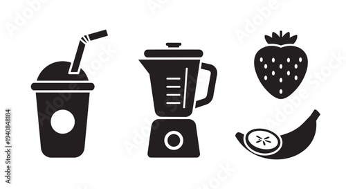 Smoothie preparation graphic illustration featuring blender and fresh fruits icons in modern design style