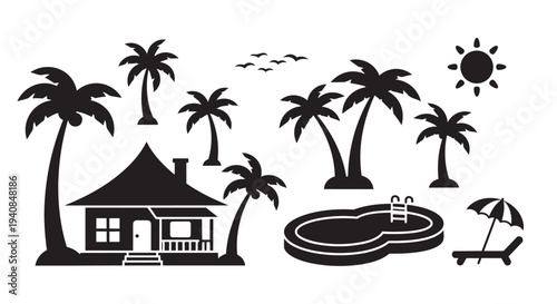 Serene tropical getaway with palm trees and pool