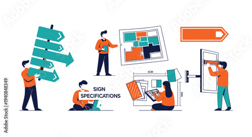 Set of 6 construction sign vector illustrations