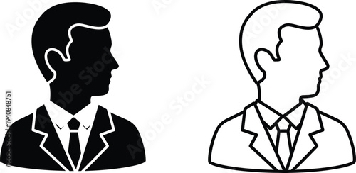 Professional business portrait silhouettes - corporate icons isolated on transparent background, Vector