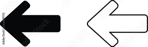 Set of 2 Left Arrow Icons Vector: Solid Black and Outline White Design for Navigation, UI, UX, Web, and App Interface Elements