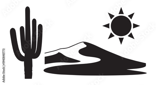 Desert landscape with cactus and sun illustration