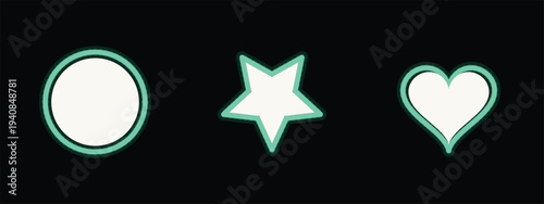A minimalist representation of a circle a star and a heart with vibrant green glowing edges