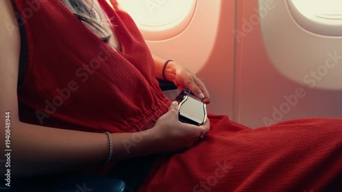 Woman Fasten The Seatbelt On The Plane