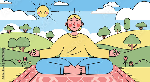 Woman Meditating Outdoors in Nature Lotus Pose Mindfulness Wellness Concept