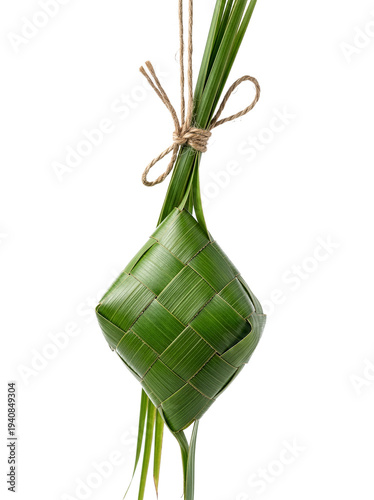 Premium Realistic Hanging Ketupat Isolated on White Background for Hari Raya Aidilfitri