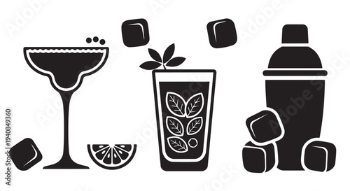 Modern cocktail icons for mixology and nightlife designs