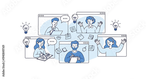 Set of 5 people brainstorming vector illustrations