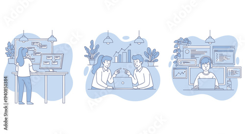 Set of 3 office workers vector illustrations