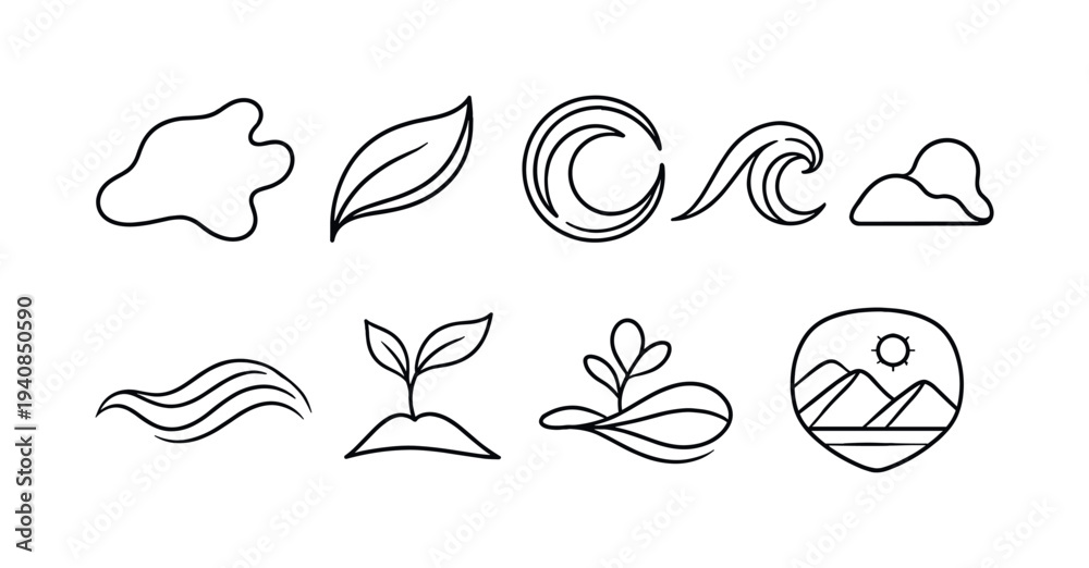 Obraz premium Nature and environment icon set. eco-friendly and minimalist outline icons collection