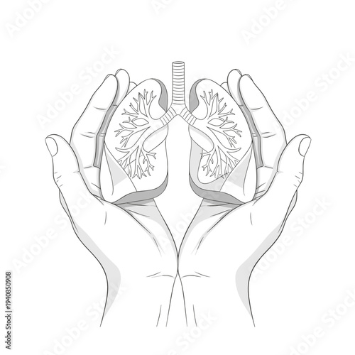 Paper lungs held in hands healthcare concept illustration