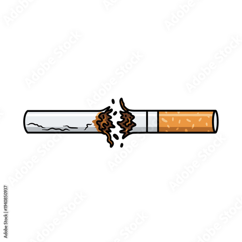 Broken cigarette symbolizing quitting smoking concept illustration