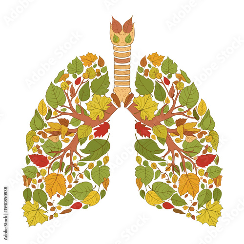 Human lungs made of colorful leaves illustration