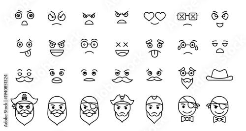 Emoji character creator kit with various eyes mouths and facial hair
