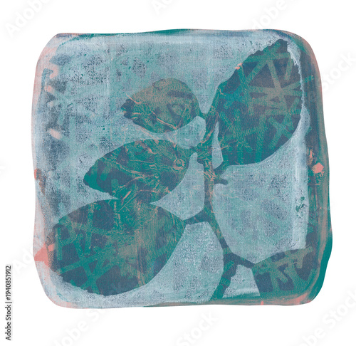 Obraz na plátně Abstract floral Monoprint Gel Plate Illustration with Organic Textures and Layered Acrylics A unique, hand-printed monoprint created using a gel plate and brayer
