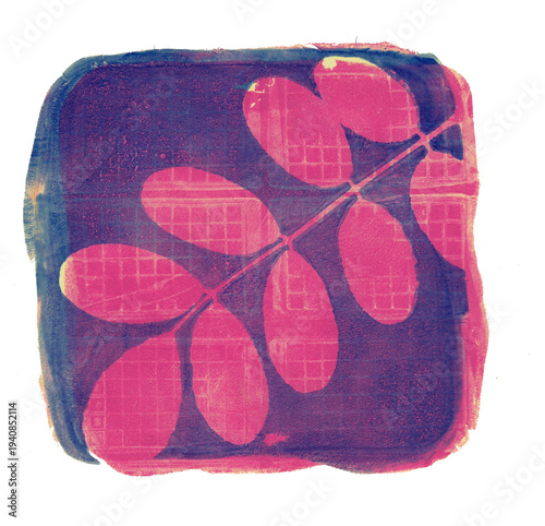 Abstract floral Monoprint Gel Plate Illustration with Organic Textures and Layered Acrylics A unique, hand-printed monoprint created using a gel plate and brayer. 