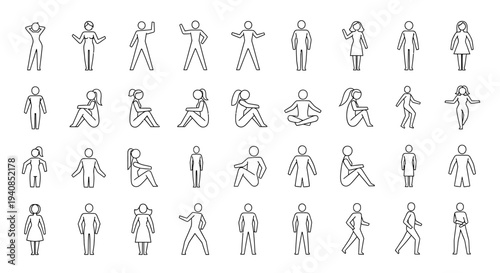 diverse collection of people icons illustrating various human poses and actions perfect for modern ui design infographics and health apps.