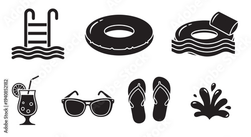 Summer vacation icons for travel and leisure activities